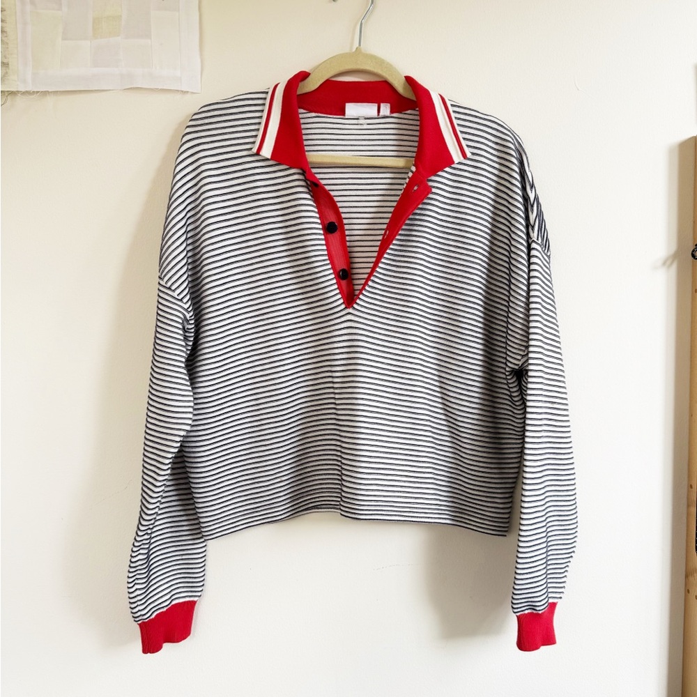 The Upside Oversize Striped Polo Sweater with Red Accents
